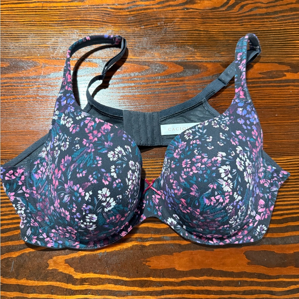 Cacique Women's Black and Purple Floral Bra size 44C